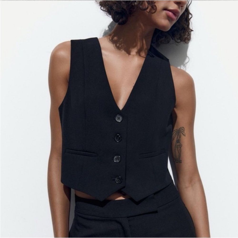 Zara Black Vest Lined Blazer Size XS - Picture 4 of 11